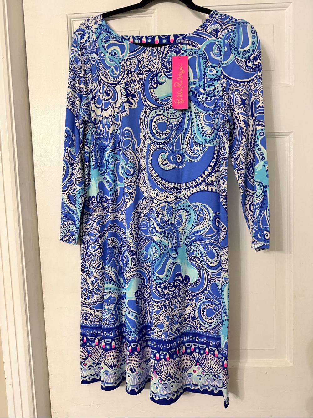 Lily Pulitzer Ophelia swing dress in ocean blue with “Legga Sea” print